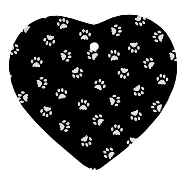 Footprints Cat White Black Heart Ornament (Two Sides)