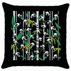 Satisfied And Happy Panda Babies On Bamboo Throw Pillow Case (black) by EDDArt