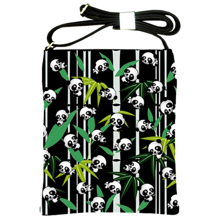 Satisfied And Happy Panda Babies On Bamboo Shoulder Sling Bags