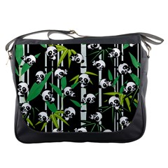 Satisfied And Happy Panda Babies On Bamboo Messenger Bags by EDDArt