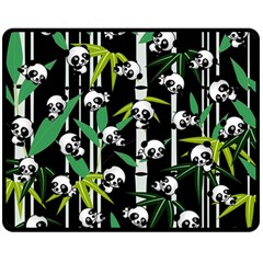 Satisfied And Happy Panda Babies On Bamboo Double Sided Fleece Blanket (medium)  by EDDArt