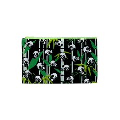 Satisfied And Happy Panda Babies On Bamboo Cosmetic Bag (xs) by EDDArt