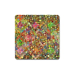 Multicolored Retro Spots Polka Dots Pattern Square Magnet by EDDArt