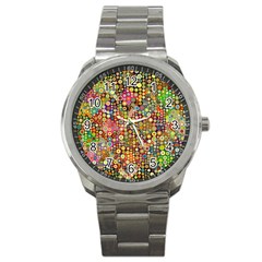 Multicolored Retro Spots Polka Dots Pattern Sport Metal Watch by EDDArt