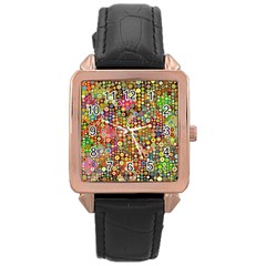 Multicolored Retro Spots Polka Dots Pattern Rose Gold Leather Watch  by EDDArt