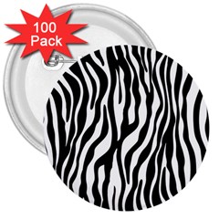 Zebra Stripes Pattern Traditional Colors Black White 3  Buttons (100 pack) 