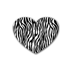 Zebra Stripes Pattern Traditional Colors Black White Rubber Coaster (heart)  by EDDArt