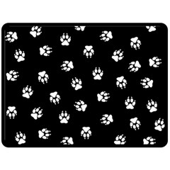Footprints Dog White Black Fleece Blanket (large)  by EDDArt