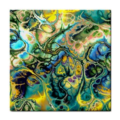 Flower Power Fractal Batik Teal Yellow Blue Salmon Tile Coasters by EDDArt
