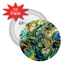 Flower Power Fractal Batik Teal Yellow Blue Salmon 2 25  Buttons (10 Pack)  by EDDArt