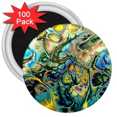 Flower Power Fractal Batik Teal Yellow Blue Salmon 3  Magnets (100 Pack) by EDDArt