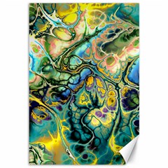 Flower Power Fractal Batik Teal Yellow Blue Salmon Canvas 12  X 18   by EDDArt