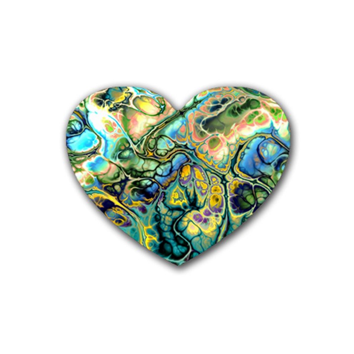 Flower Power Fractal Batik Teal Yellow Blue Salmon Heart Coaster (4 pack) 