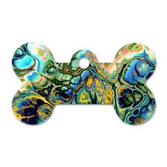 Flower Power Fractal Batik Teal Yellow Blue Salmon Dog Tag Bone (one Side) by EDDArt