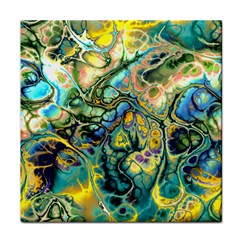 Flower Power Fractal Batik Teal Yellow Blue Salmon Face Towel by EDDArt