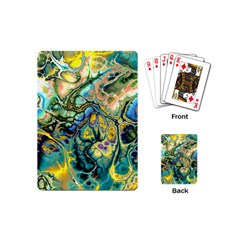 Flower Power Fractal Batik Teal Yellow Blue Salmon Playing Cards (mini)  by EDDArt