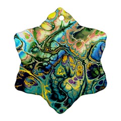 Flower Power Fractal Batik Teal Yellow Blue Salmon Ornament (snowflake) by EDDArt