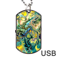 Flower Power Fractal Batik Teal Yellow Blue Salmon Dog Tag Usb Flash (one Side) by EDDArt