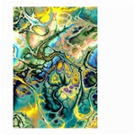 Flower Power Fractal Batik Teal Yellow Blue Salmon Small Garden Flag (Two Sides) Front