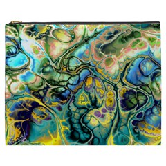 Flower Power Fractal Batik Teal Yellow Blue Salmon Cosmetic Bag (xxxl)  by EDDArt