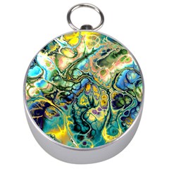 Flower Power Fractal Batik Teal Yellow Blue Salmon Silver Compasses by EDDArt