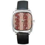 Wrinkly Batik Pattern Brown Beige Square Metal Watch Front