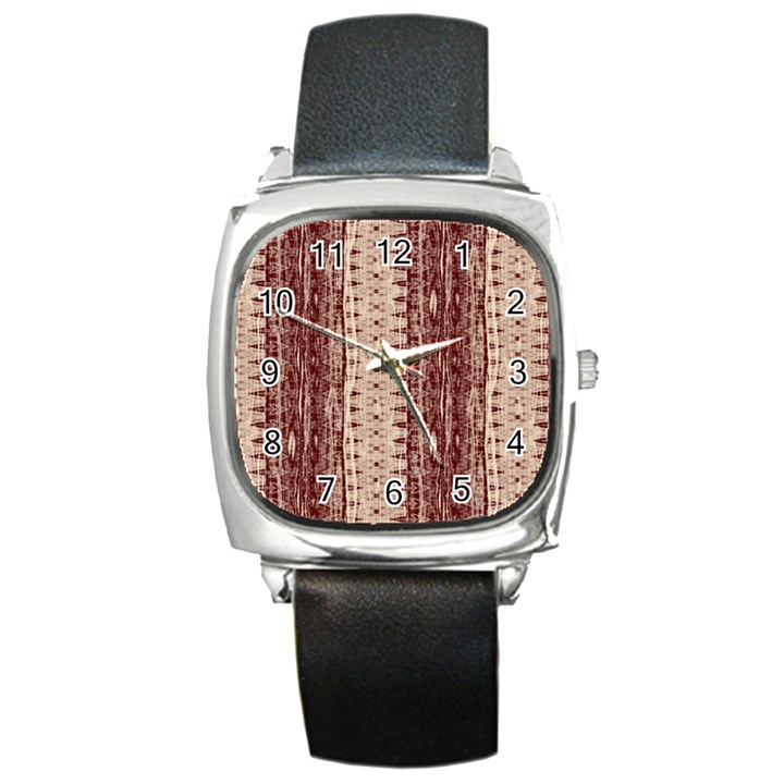 Wrinkly Batik Pattern Brown Beige Square Metal Watch