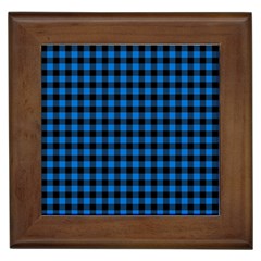 Lumberjack Fabric Pattern Blue Black Framed Tiles by EDDArt