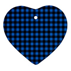 Lumberjack Fabric Pattern Blue Black Ornament (heart) by EDDArt