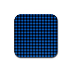 Lumberjack Fabric Pattern Blue Black Rubber Coaster (square)  by EDDArt