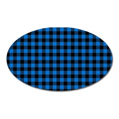 Lumberjack Fabric Pattern Blue Black Oval Magnet