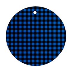 Lumberjack Fabric Pattern Blue Black Round Ornament (two Sides) by EDDArt