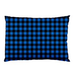 Lumberjack Fabric Pattern Blue Black Pillow Case by EDDArt