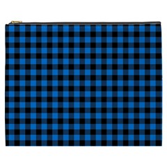 Lumberjack Fabric Pattern Blue Black Cosmetic Bag (xxxl)  by EDDArt