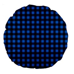 Lumberjack Fabric Pattern Blue Black Large 18  Premium Round Cushions by EDDArt