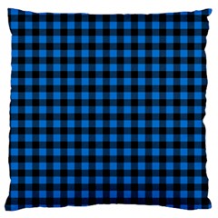 Lumberjack Fabric Pattern Blue Black Large Flano Cushion Case (two Sides) by EDDArt