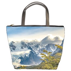 Snowy Andes Mountains, El Chalten Argentina Bucket Bags by dflcprints