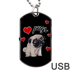 Love pugs Dog Tag USB Flash (One Side)