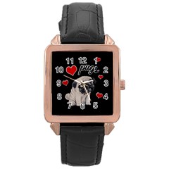 Love pugs Rose Gold Leather Watch 