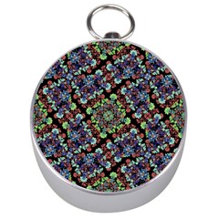 Colorful Floral Collage Pattern Silver Compasses by dflcprints