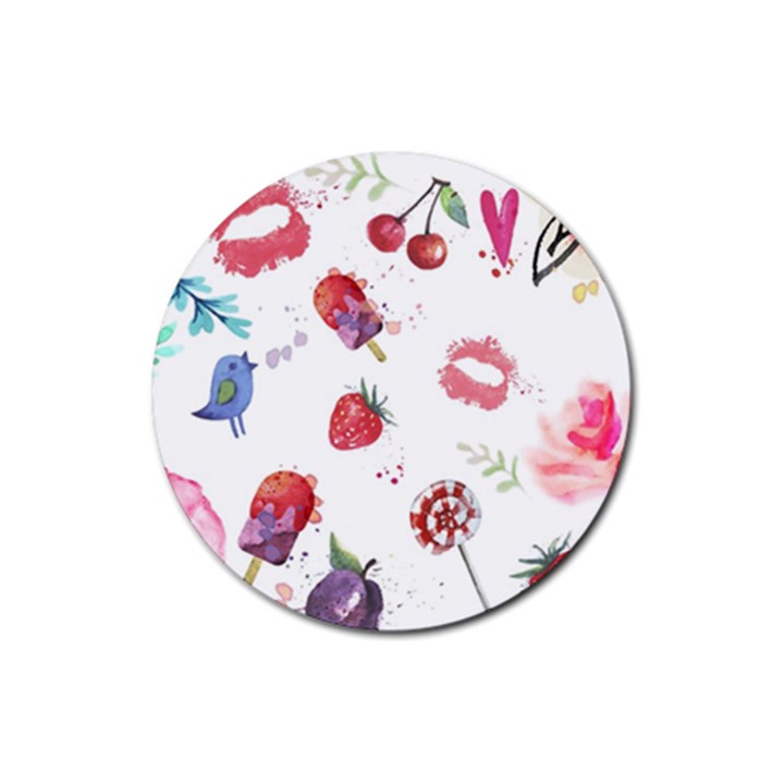 Hand Painted Summer Background  Rubber Round Coaster (4 pack) 