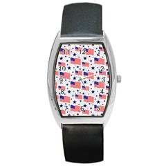 Flag Of The Usa Pattern Barrel Style Metal Watch