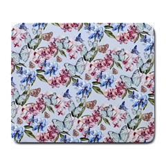 Watercolor Flowers Butterflies Pattern Blue Red Large Mousepads by EDDArt