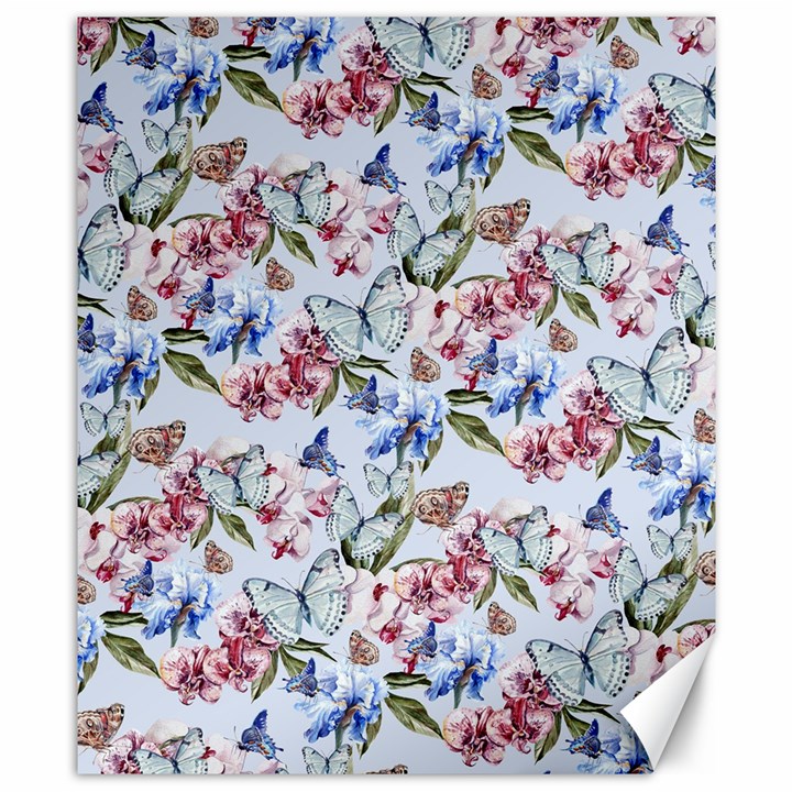 Watercolor Flowers Butterflies Pattern Blue Red Canvas 8  x 10 