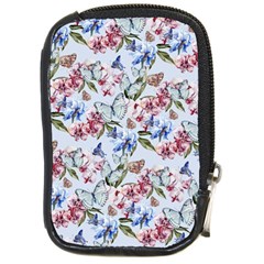 Watercolor Flowers Butterflies Pattern Blue Red Compact Camera Cases by EDDArt