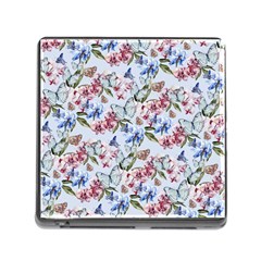 Watercolor Flowers Butterflies Pattern Blue Red Memory Card Reader (square) by EDDArt