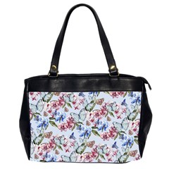 Watercolor Flowers Butterflies Pattern Blue Red Office Handbags (2 Sides)  by EDDArt