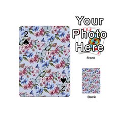 Watercolor Flowers Butterflies Pattern Blue Red Playing Cards 54 (mini)  by EDDArt