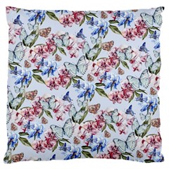 Watercolor Flowers Butterflies Pattern Blue Red Large Cushion Case (two Sides) by EDDArt