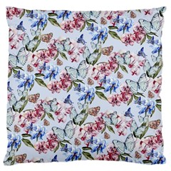 Watercolor Flowers Butterflies Pattern Blue Red Standard Flano Cushion Case (two Sides) by EDDArt